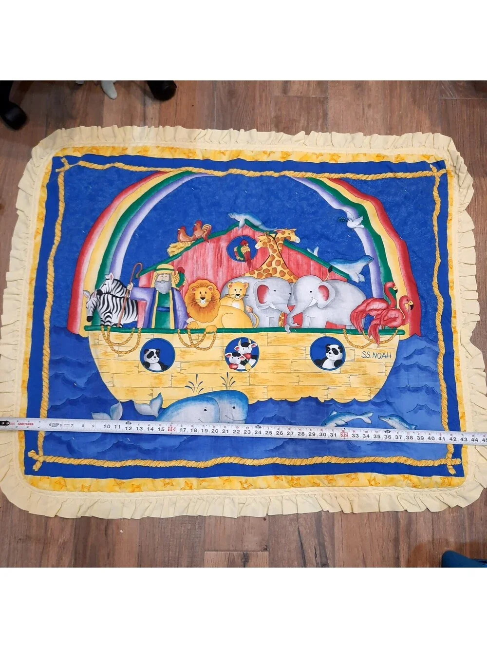 Vintage Noah's Ark baby Quilt Handmade Nursery Bedding Primary colors Patchwork
